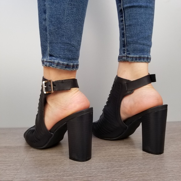Black Open High Heel Spring Ankle Booties-E - Picture 4 of 7